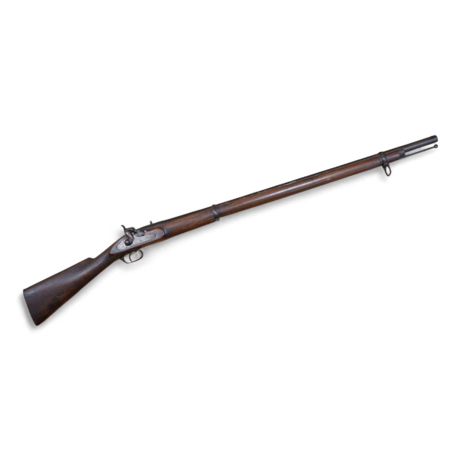 An Indian military style percussion musket, barrel 96cm, the overall length 135cm, with military style mounts and lock, although the barrel has some age the stock and furniture is later